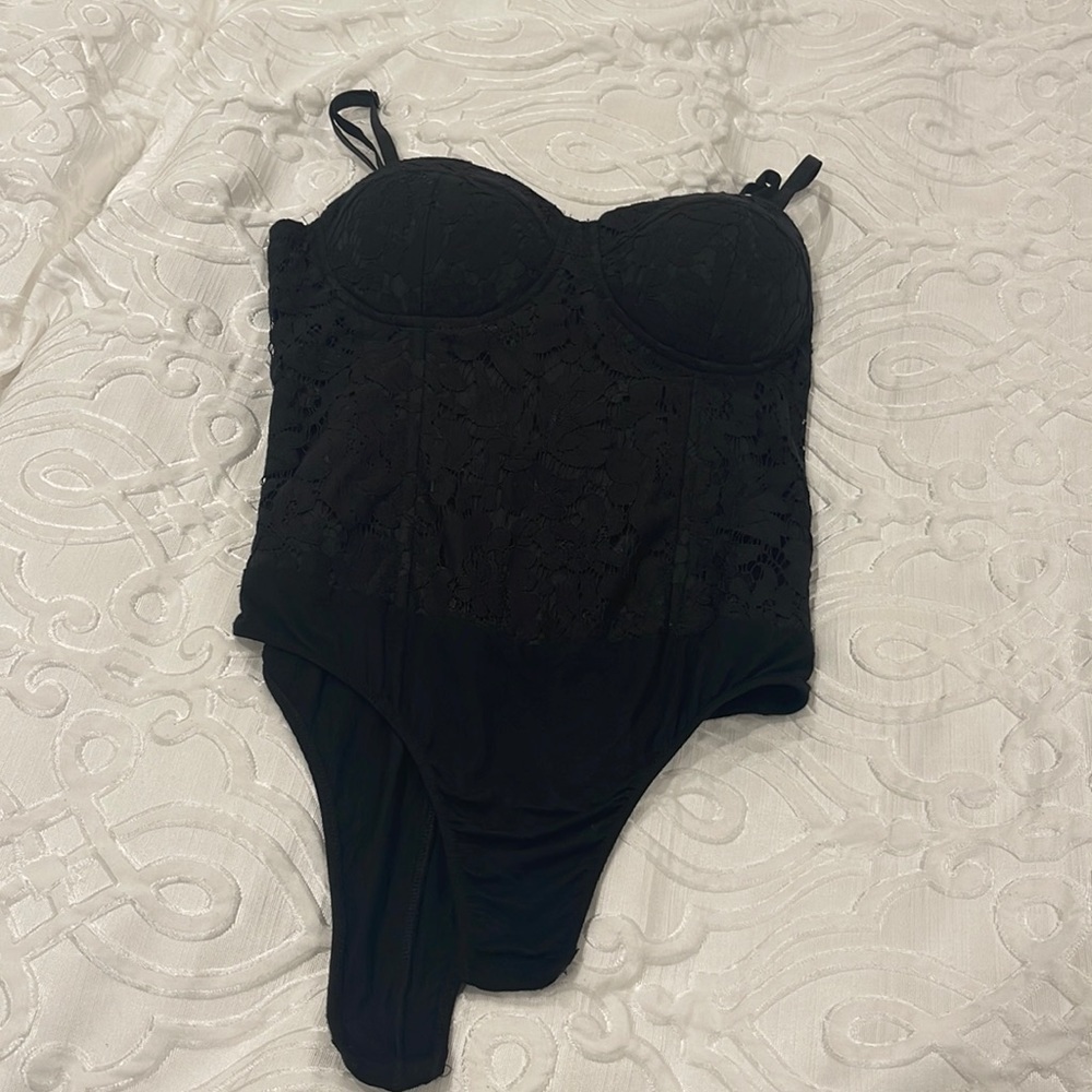 Aqua lace bustier bodysuit